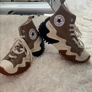 Converse Brown and White High-Top Sneakers with Wavy Sole